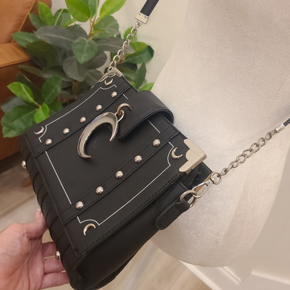 Killstar Black Crossbody Bag with Silver Crescent - Picture 3 of 4